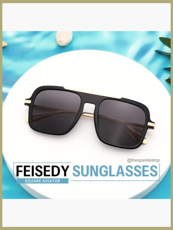 Retro Square Aviator Sunglasses, UV Protection, Unisex, PC Frame, Metal Temples main image 5